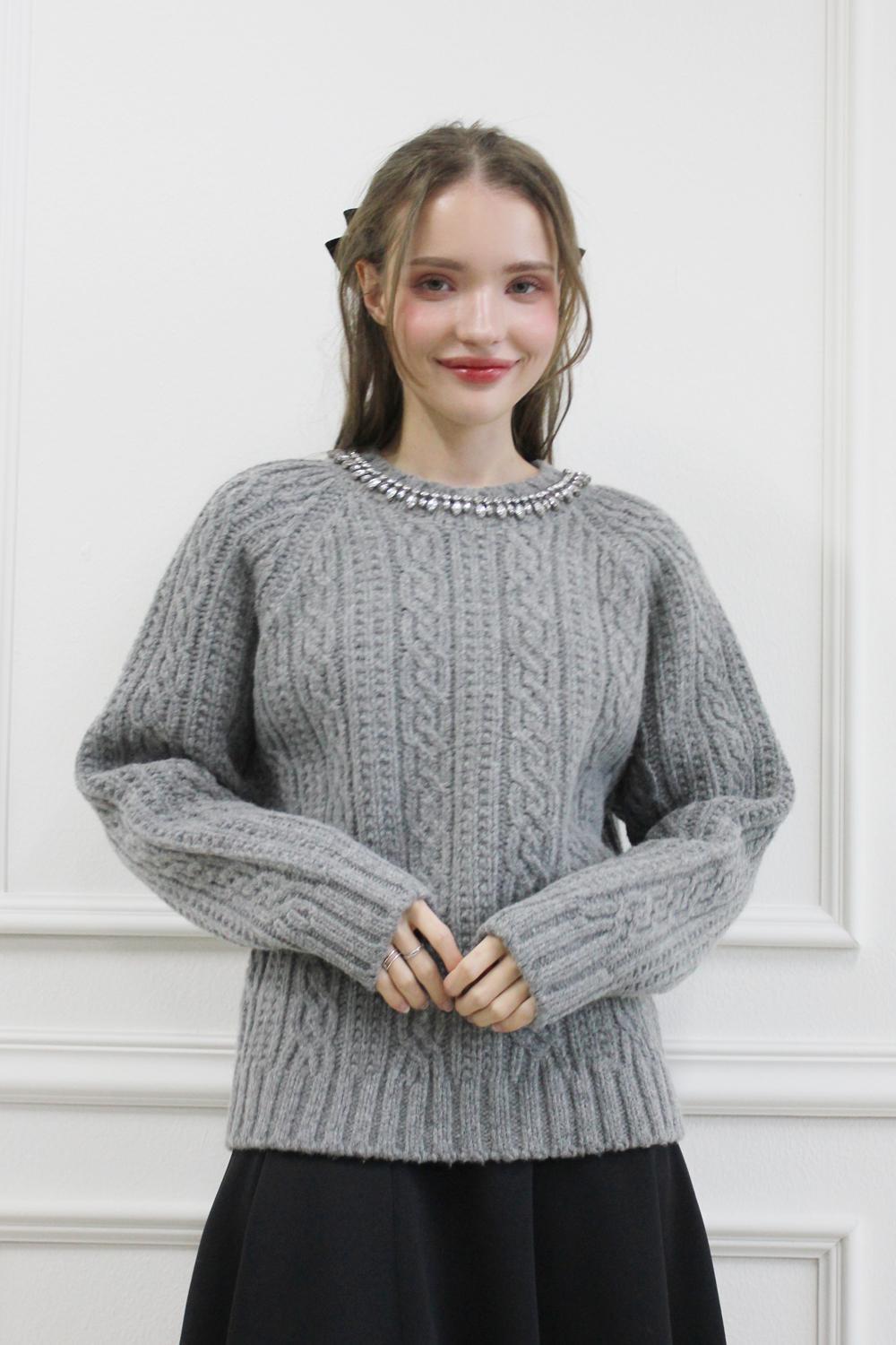 [자사몰 단독] Jewel wool cable knit (Grey)