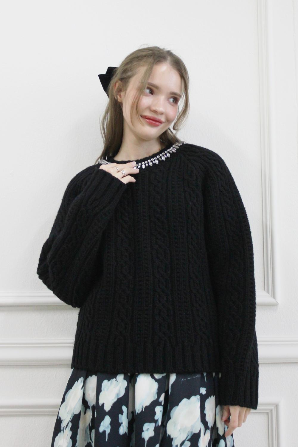 [자사몰 단독] Jewel wool cable knit (Black)
