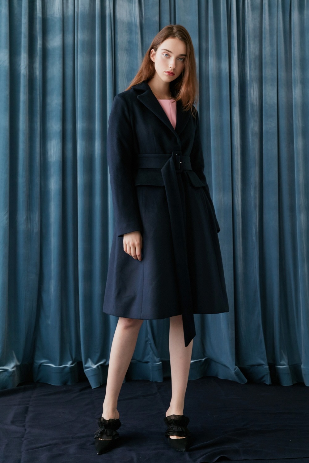 Classic belted wool coat (Navy)