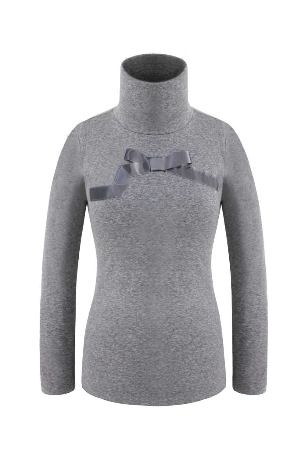 Ribbon soft turtle neck knit (Grey)