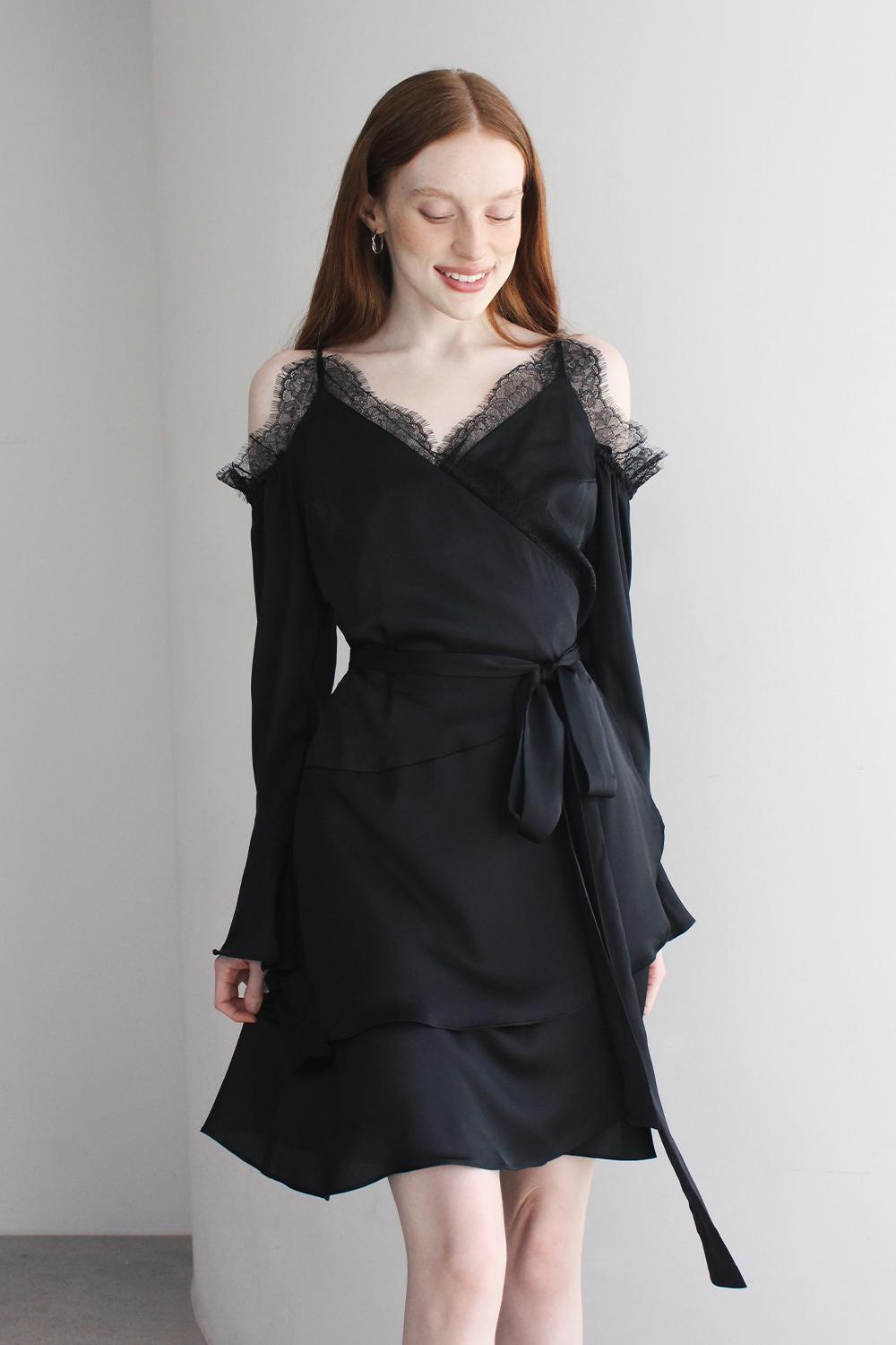 Cecile silky wrap dress (Black)