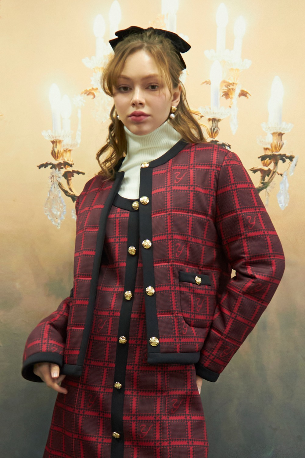 Iconic check quliting jacket (Red)