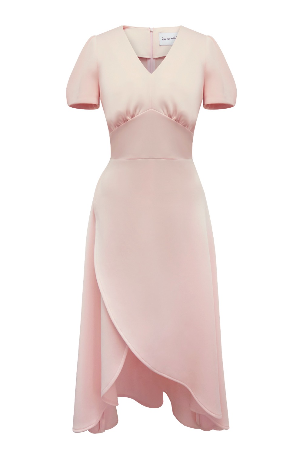 [60% SALE] Petal v neck long dress (Cream pink)
